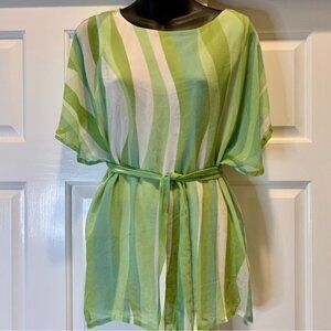 Coldwater Creek Vintage geometric print 100% silk tie shirt, size M / L